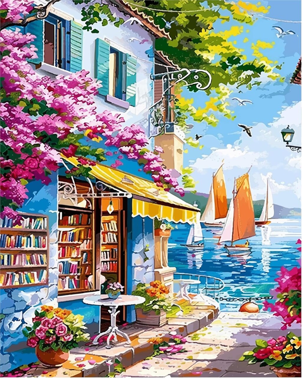 Book Store Landscape Adults Paint by Number on Canvas,16x20 Inch
